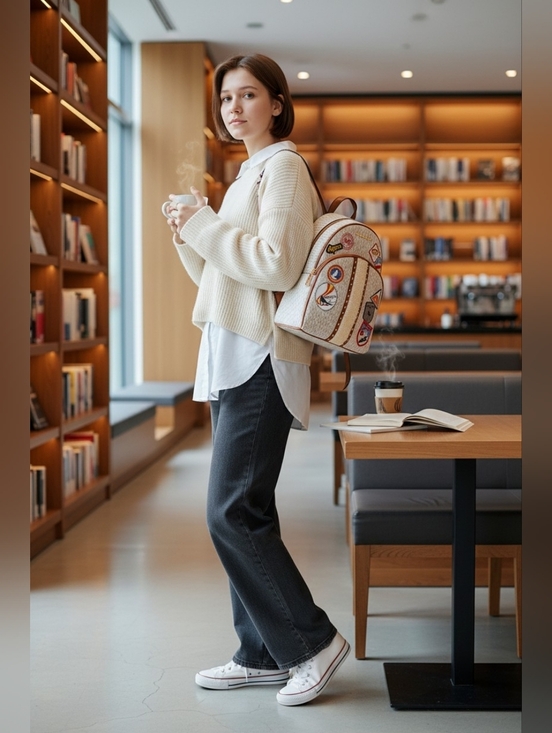Nwt Michael Kors Medium Abbey Aspen Backpack Vanilla & Brown MK Signature main image 4